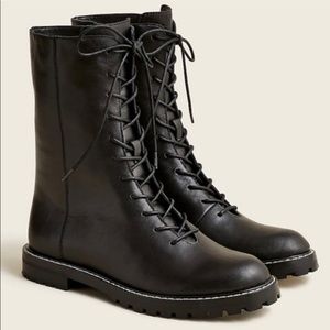J Crew GWEN LUG-SOLE LEATHER LACE-UP TALL SHAFT BOOTS